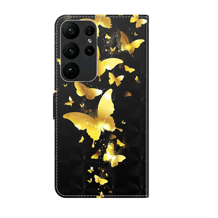 For Samsung Galaxy S24 Ultra 5G 3D Painting Pattern Flip Leather Phone Case(Gold Butterfly) For Samsung Galaxy S24 Ultra 5G 3D Painting Pattern Flip Leather Phone Case(Gold Butterfly)