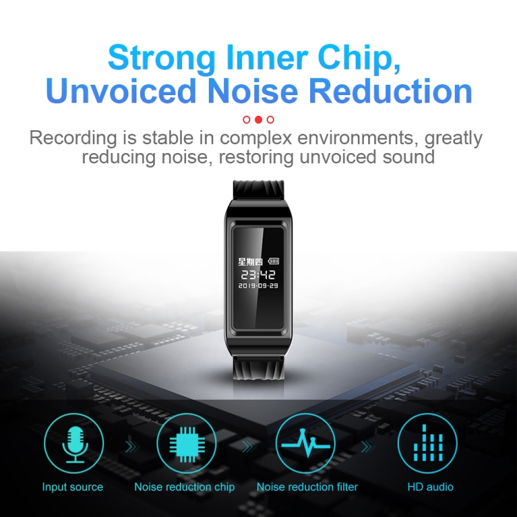 Grabador de voz de reloj inteligente con reducción de ruido D6 HD de 8GB (negro) - 6