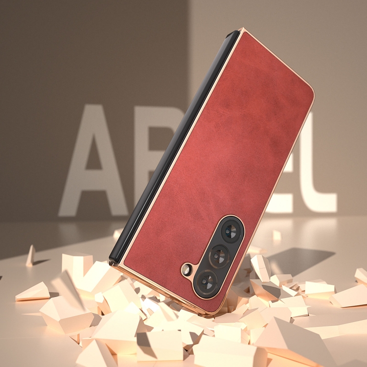 For Samsung Galaxy Z Fold5 Nano Electroplating Dual Color Cowhide Texture Protective Phone Case(Red) For Samsung Galaxy Z Fold5 Nano Electroplating Dual Color Cowhide Texture Protective Phone Case(Red)