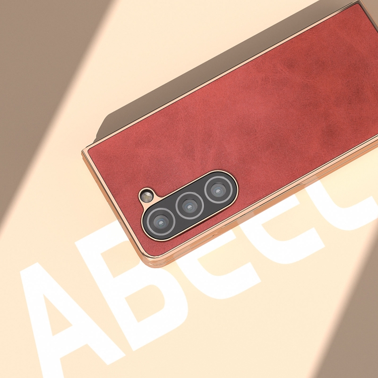 For Samsung Galaxy Z Fold5 Nano Electroplating Dual Color Cowhide Texture Protective Phone Case(Red) For Samsung Galaxy Z Fold5 Nano Electroplating Dual Color Cowhide Texture Protective Phone Case(Red)