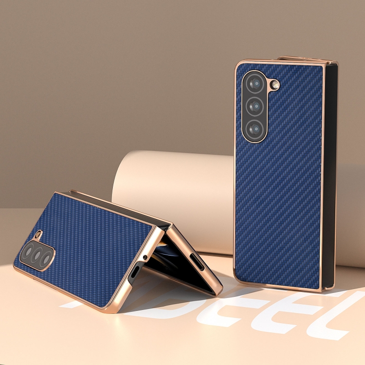 For Samsung Galaxy Z Fold5 Nano Electroplating Carbon Fiber Texture Phone Case(Navy Blue) For Samsung Galaxy Z Fold5 Nano Electroplating Carbon Fiber Texture Phone Case(Navy Blue)