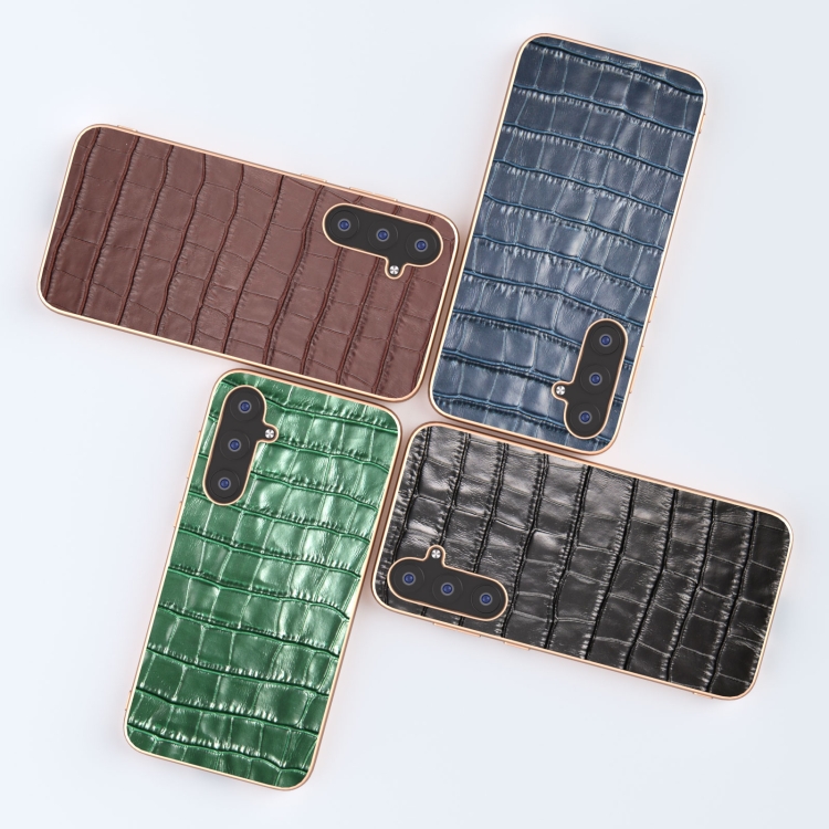 For Samsung Galaxy S23 FE 5G Crocodile Texture Genuine Leather Electroplating Phone Case(Black) For Samsung Galaxy S23 FE 5G Crocodile Texture Genuine Leather Electroplating Phone Case(Black)