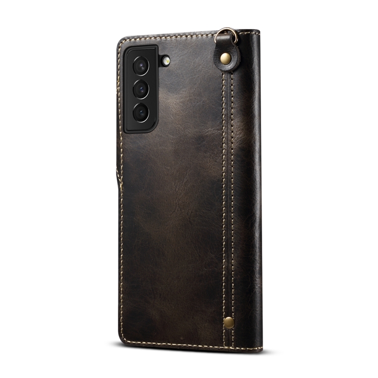 For Samsung Galaxy S23 FE 5G Denior Oil Wax Cowhide Magnetic Button Leather Phone Case(Black) For Samsung Galaxy S23 FE 5G Denior Oil Wax Cowhide Magnetic Button Leather Phone Case(Black)