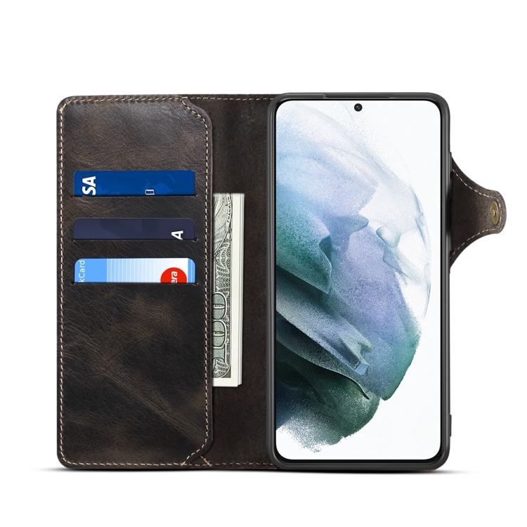 For Samsung Galaxy S23 FE 5G Denior Oil Wax Cowhide Magnetic Button Leather Phone Case(Black) For Samsung Galaxy S23 FE 5G Denior Oil Wax Cowhide Magnetic Button Leather Phone Case(Black)