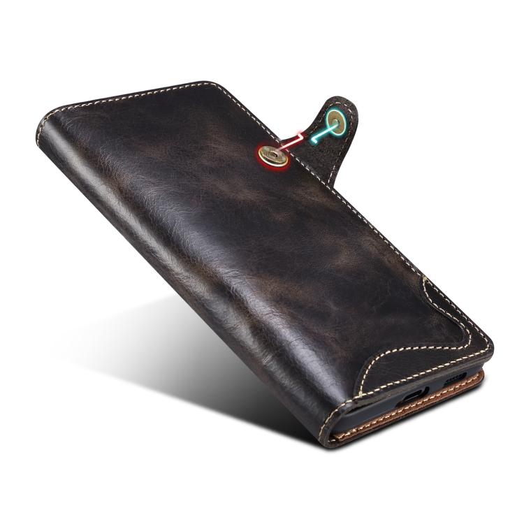 For Samsung Galaxy S23 FE 5G Denior Oil Wax Cowhide Magnetic Button Leather Phone Case(Black) For Samsung Galaxy S23 FE 5G Denior Oil Wax Cowhide Magnetic Button Leather Phone Case(Black)