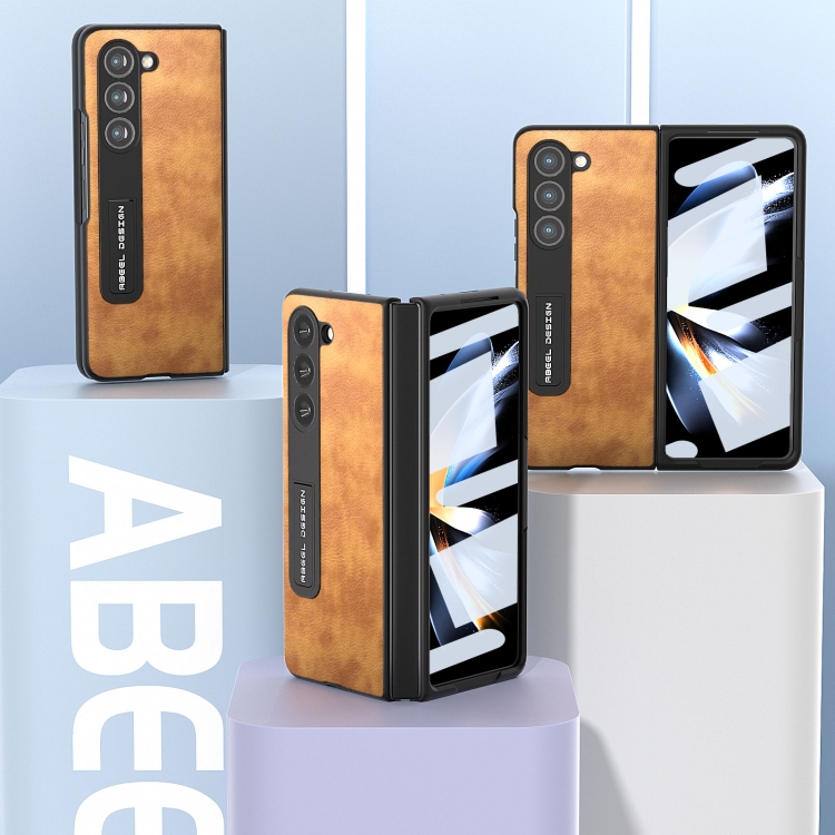 For Samsung Galaxy Z Fold5 Integrated Retro Litchi Texture PU Phone Case with Holder(Brown) For Samsung Galaxy Z Fold5 Integrated Retro Litchi Texture PU Phone Case with Holder(Brown)