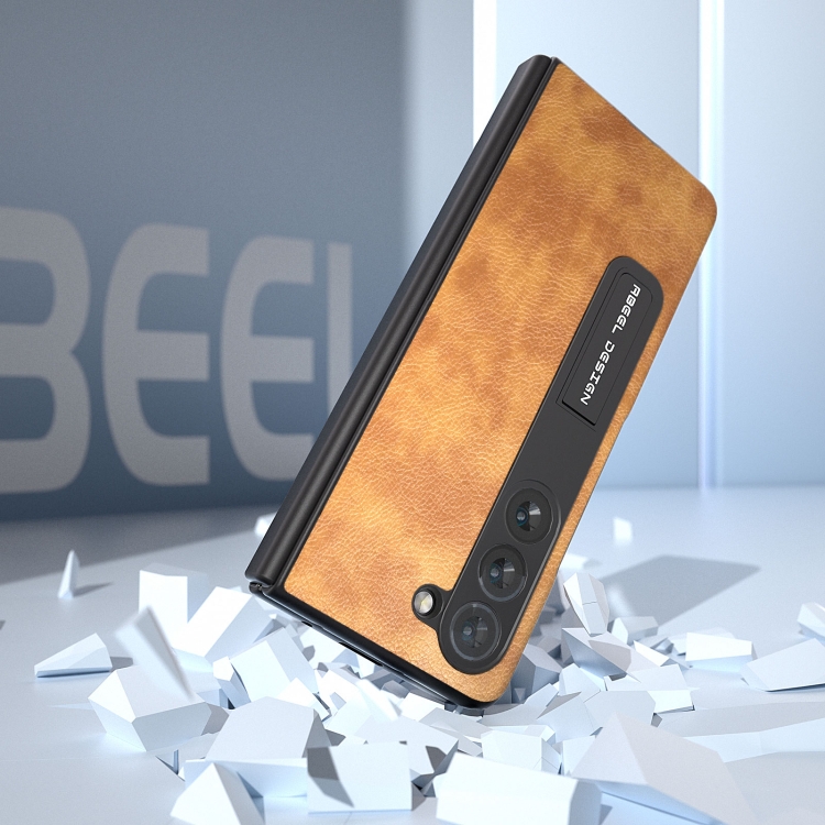 For Samsung Galaxy Z Fold5 Integrated Retro Litchi Texture PU Phone Case with Holder(Brown) For Samsung Galaxy Z Fold5 Integrated Retro Litchi Texture PU Phone Case with Holder(Brown)