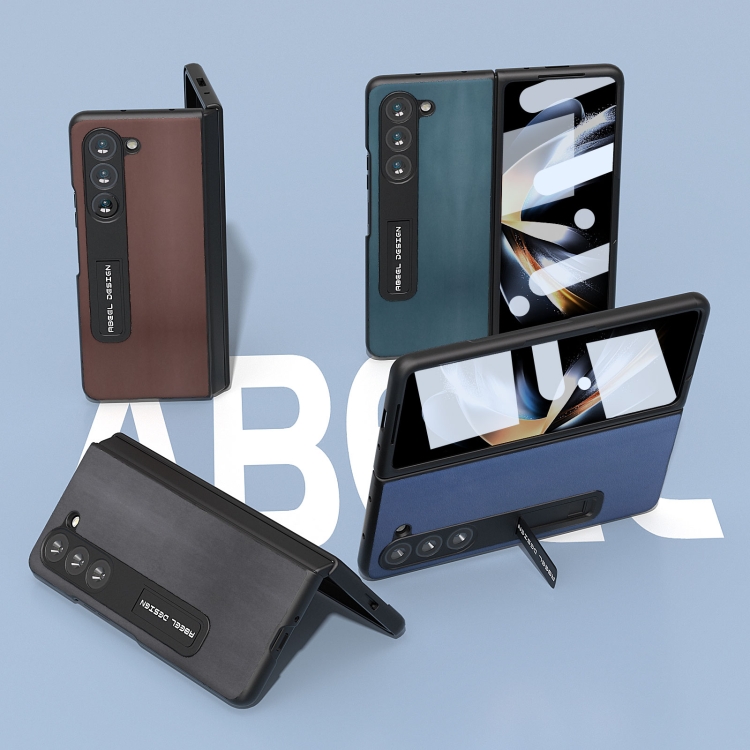 Samsung Galaxy Z Fold5 用統合本革 Xiaoya シリーズ電話ケース ホルダー付き (ダークグリーン)