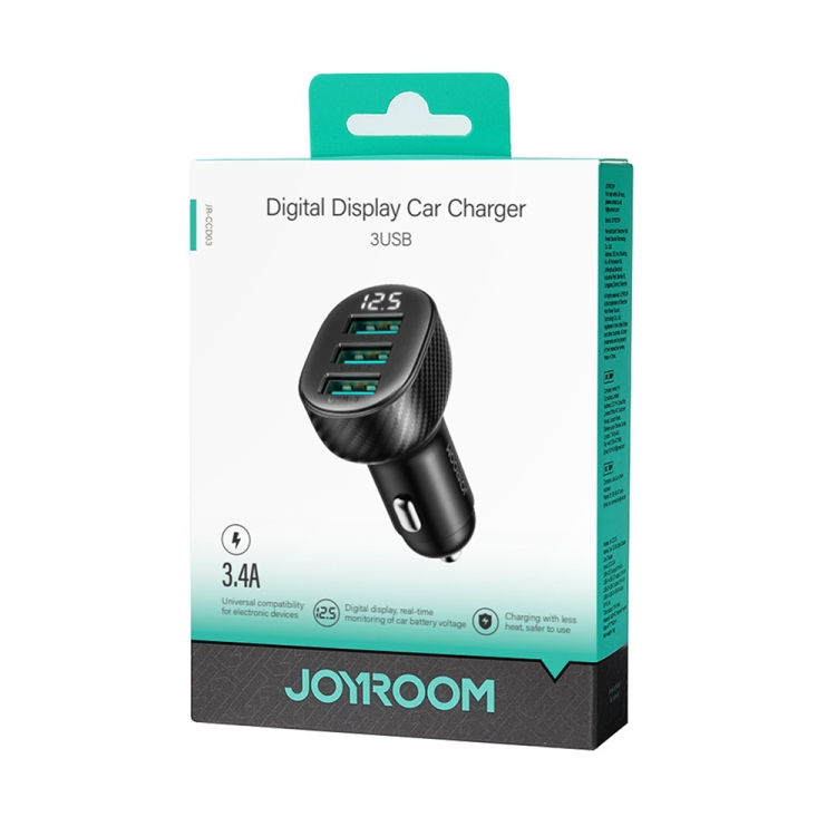 JOYROOM JR-CCD03 3.4A 3 x USB Ports Digital Display Car Charger(Black) JOYROOM JR-CCD03 3.4A 3 x USB Ports Digital Display Car Charger(Black)