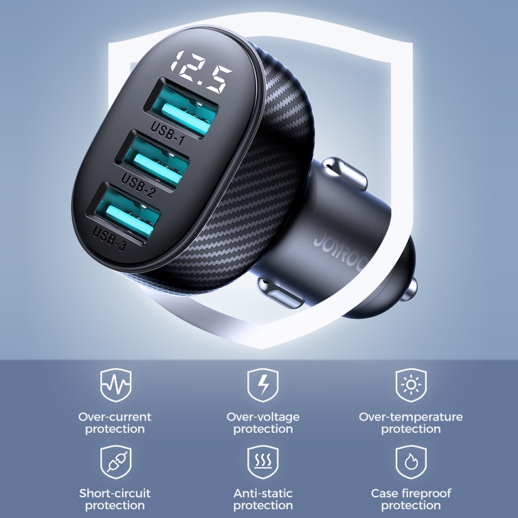 JOYROOM JR-CCD03 3.4A 3 x USB Ports Digital Display Car Charger(Black) JOYROOM JR-CCD03 3.4A 3 x USB Ports Digital Display Car Charger(Black)