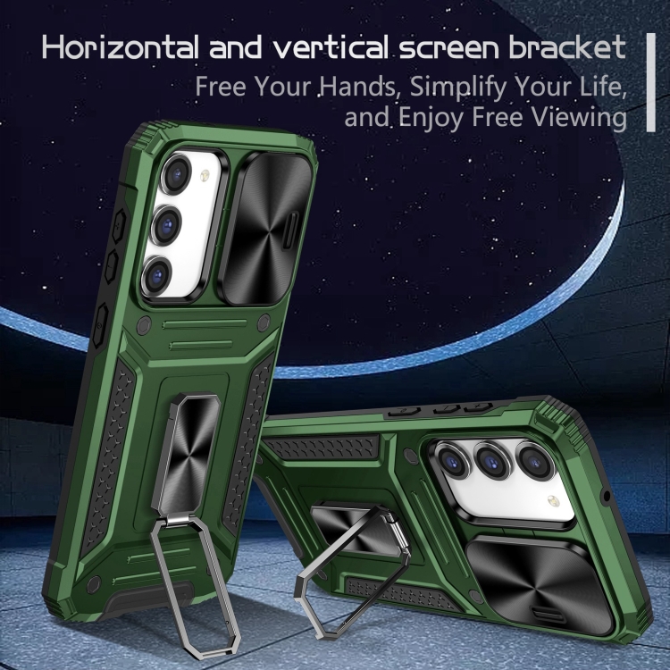 For Samsung Galaxy S23+ 5G Camshield Robot TPU Hybrid PC Phone Case(Green)