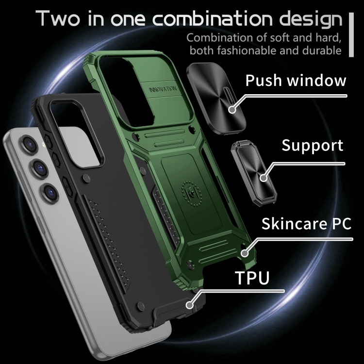 For Samsung Galaxy S23+ 5G Camshield Robot TPU Hybrid PC Phone Case(Green)