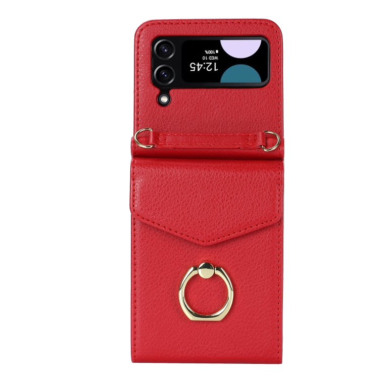 For Samsung Galaxy Z Flip4 Litchi Texture RFID Card Slot Phone Case with Ring Holder(Red) For Samsung Galaxy Z Flip4 Litchi Texture RFID Card Slot Phone Case with Ring Holder(Red)
