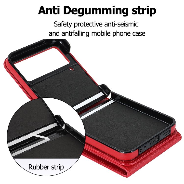 For Samsung Galaxy Z Flip4 Litchi Texture RFID Card Slot Phone Case with Ring Holder(Red) For Samsung Galaxy Z Flip4 Litchi Texture RFID Card Slot Phone Case with Ring Holder(Red)
