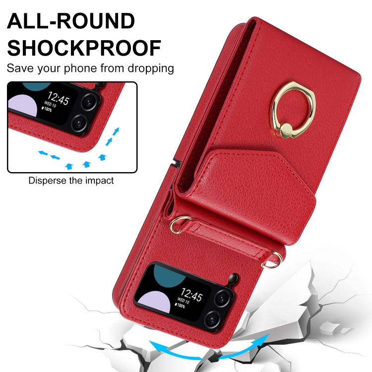 For Samsung Galaxy Z Flip4 Litchi Texture RFID Card Slot Phone Case with Ring Holder(Red) For Samsung Galaxy Z Flip4 Litchi Texture RFID Card Slot Phone Case with Ring Holder(Red)