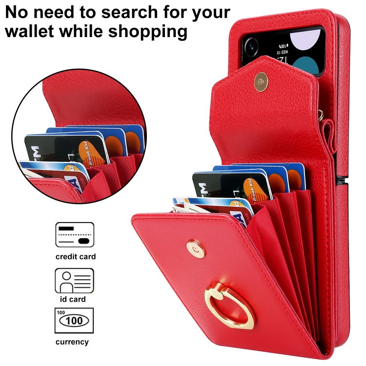 For Samsung Galaxy Z Flip4 Litchi Texture RFID Card Slot Phone Case with Ring Holder(Red) For Samsung Galaxy Z Flip4 Litchi Texture RFID Card Slot Phone Case with Ring Holder(Red)