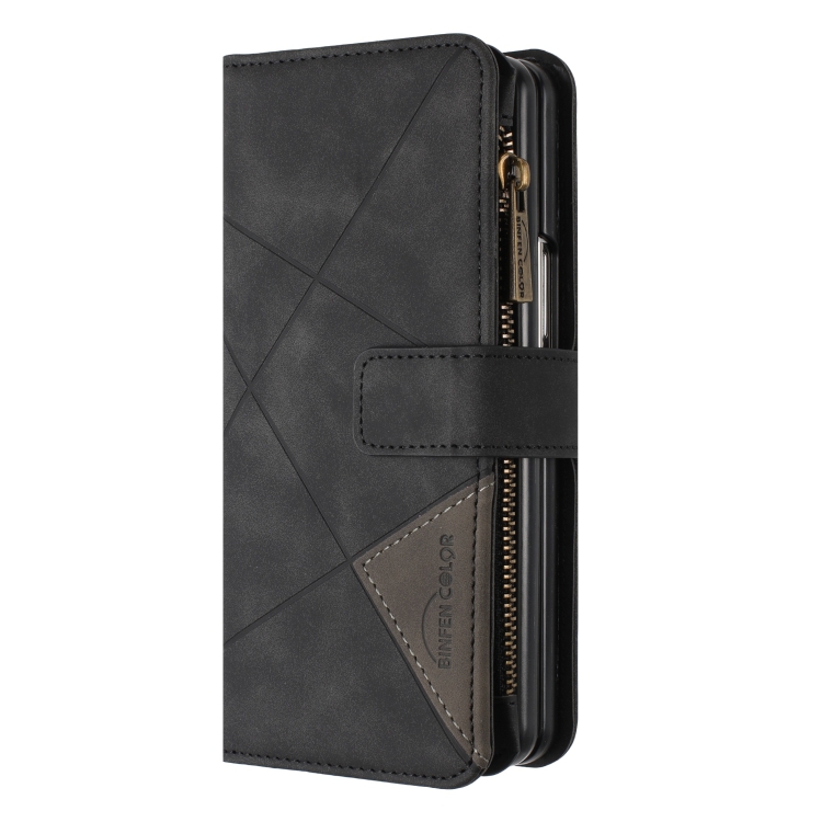 For Samsung Galaxy Z Fold4 Rhombus Texture Zipper Wallet Leather Phone Case(Black)