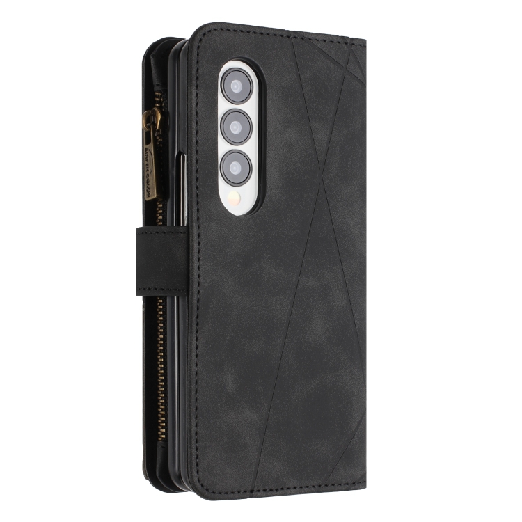 For Samsung Galaxy Z Fold4 Rhombus Texture Zipper Wallet Leather Phone Case(Black)