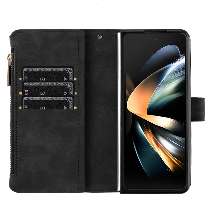 For Samsung Galaxy Z Fold4 Rhombus Texture Zipper Wallet Leather Phone Case(Black)