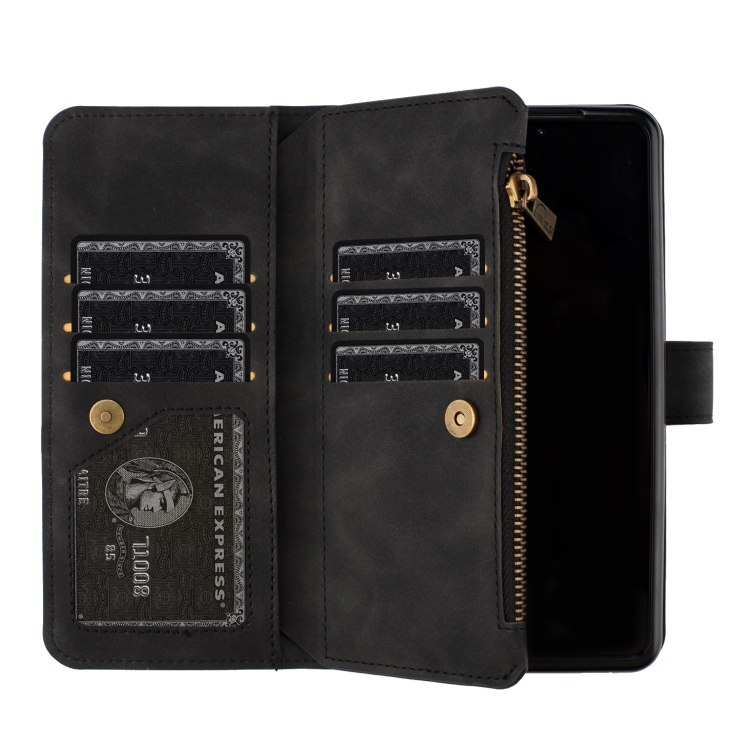 For Samsung Galaxy Z Fold4 Rhombus Texture Zipper Wallet Leather Phone Case(Black)