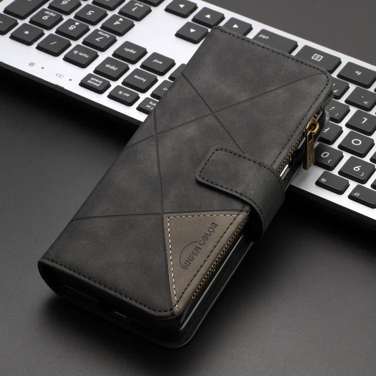 For Samsung Galaxy Z Fold4 Rhombus Texture Zipper Wallet Leather Phone Case(Black)
