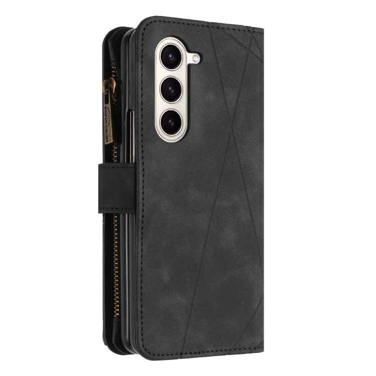 For Samsung Galaxy Z Fold5 Rhombus Texture Zipper Wallet Leather Phone Case(Black) For Samsung Galaxy Z Fold5 Rhombus Texture Zipper Wallet Leather Phone Case(Black)