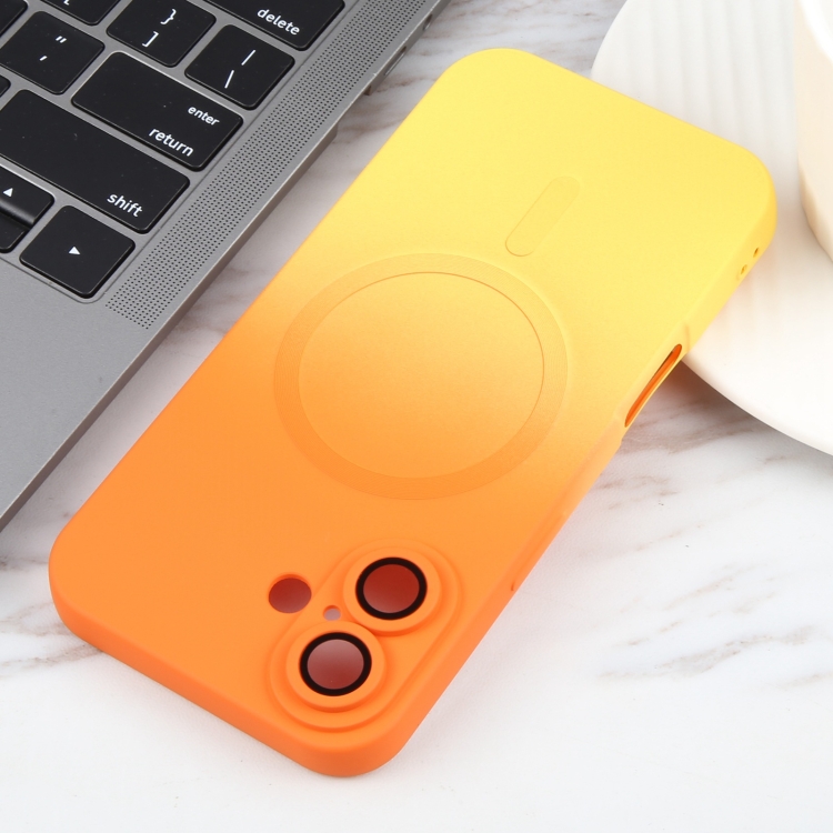 For iPhone 16 Liquid TPU Silicone Gradient MagSafe Phone Case(Orange Yellow) For iPhone 16 Liquid TPU Silicone Gradient MagSafe Phone Case(Orange Yellow)