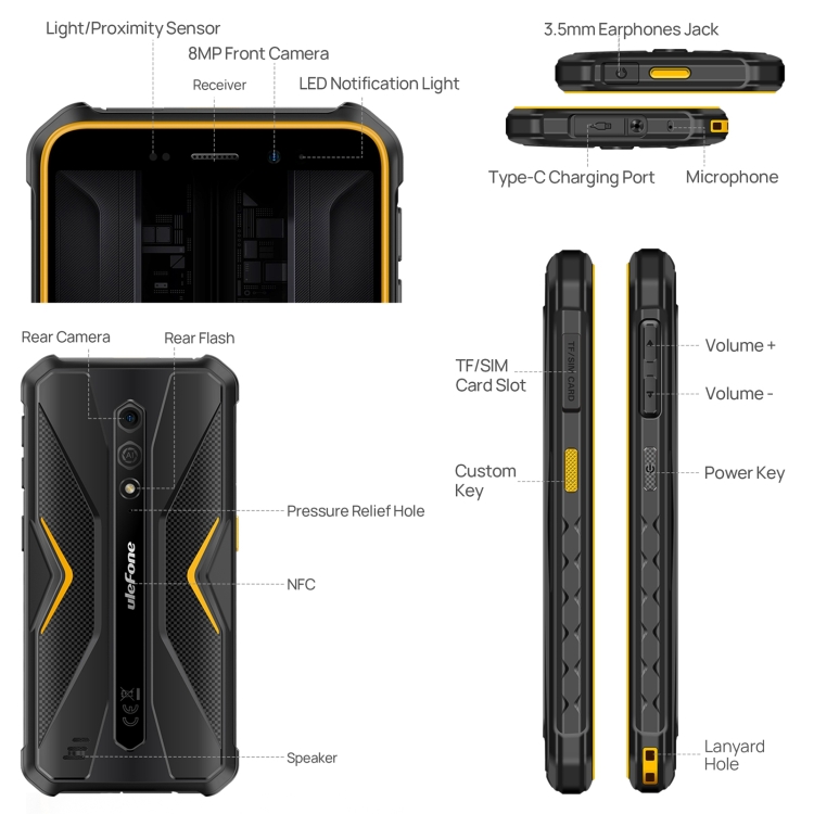 [HK Warehouse] Ulefone Armor X12 Pro, 4GB+64GB, IP68/IP69K Rugged Phone, 5.45 inch Android 14 MediaTek Helio G36 Octa Core, Network: 4G, NFC(Some Orange)