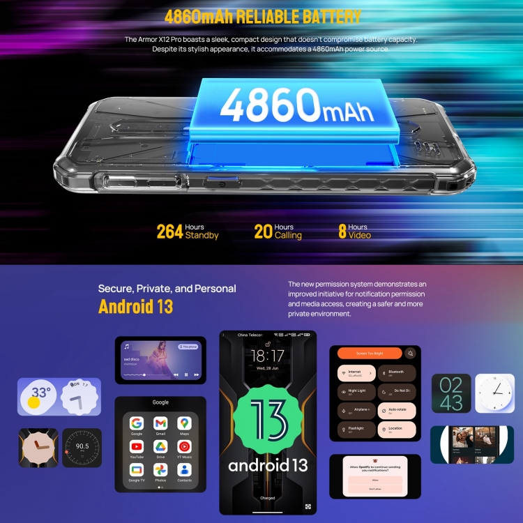 [Kho HK] Ulefone Armor X12 Pro, 4GB+64GB, Điện thoại chắc chắn IP68/IP69K, 5,45 inch Android 13 MediaTek Helio G36 Octa Core, Mạng: 4G, NFC(Tất cả màu đen) - B7