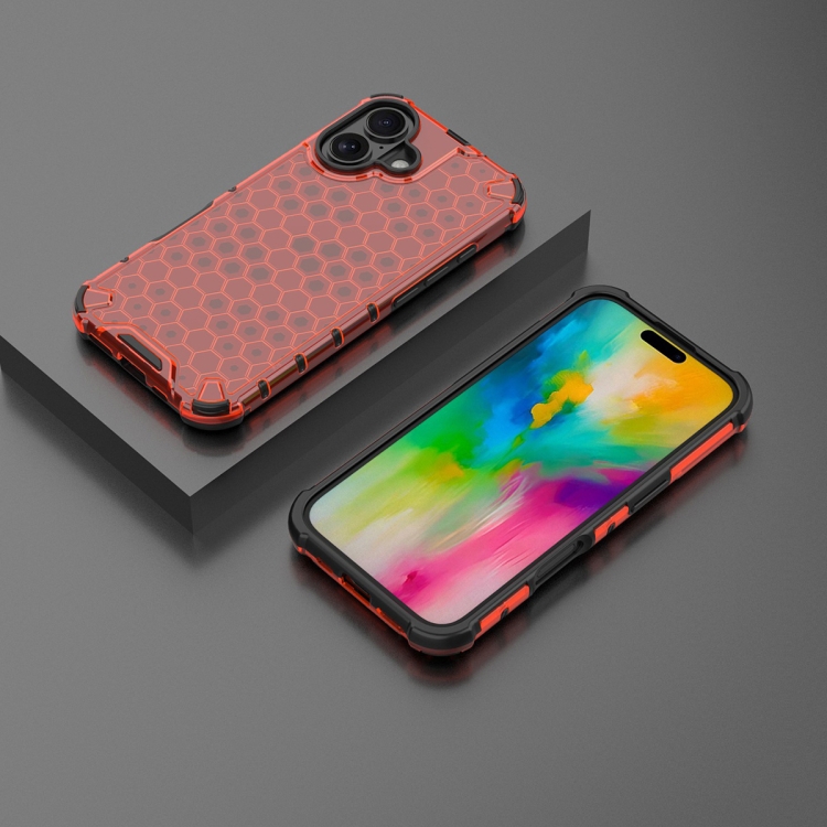 For iPhone 16 Honeycomb Shockproof Phone Case(Red) For iPhone 16 Honeycomb Shockproof Phone Case(Red)