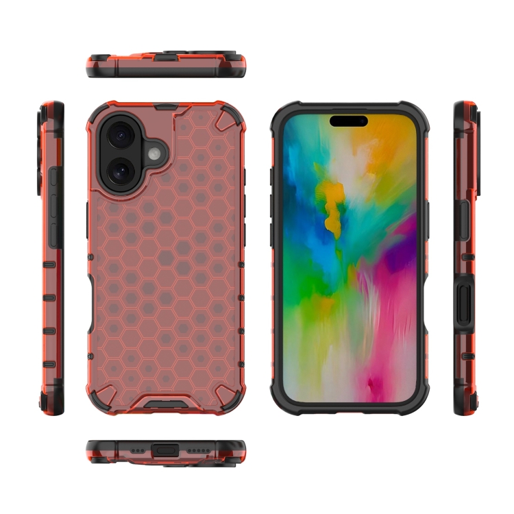 For iPhone 16 Honeycomb Shockproof Phone Case(Red) For iPhone 16 Honeycomb Shockproof Phone Case(Red)