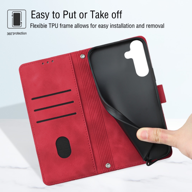 For Samsung Galaxy S23 FE 5G Skin-feel Embossed Leather Phone Case(Red) For Samsung Galaxy S23 FE 5G Skin-feel Embossed Leather Phone Case(Red)
