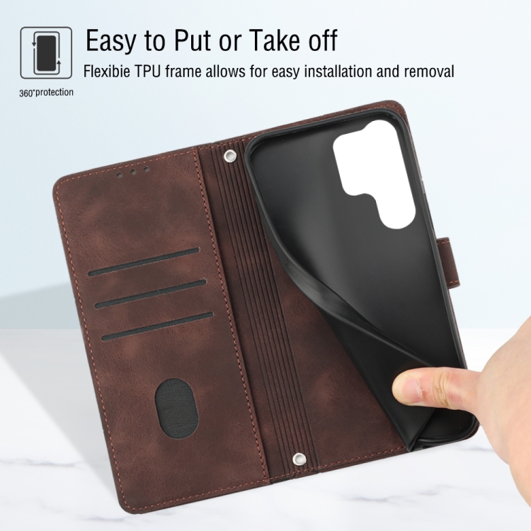 For Samsung Galaxy S24 Ultra 5G Skin-feel Embossed Leather Phone Case(Brown) For Samsung Galaxy S24 Ultra 5G Skin-feel Embossed Leather Phone Case(Brown)