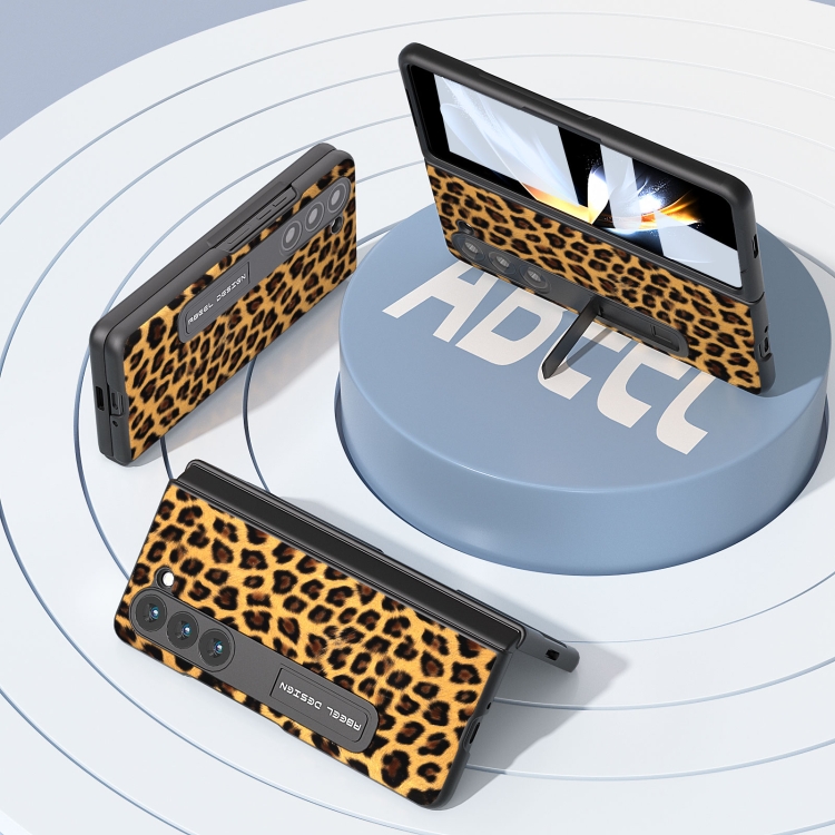 For Samsung Galaxy Z Fold5 ABEEL Integrated Black Edge Leopard Phone Case with Holder(Gold) For Samsung Galaxy Z Fold5 ABEEL Integrated Black Edge Leopard Phone Case with Holder(Gold)