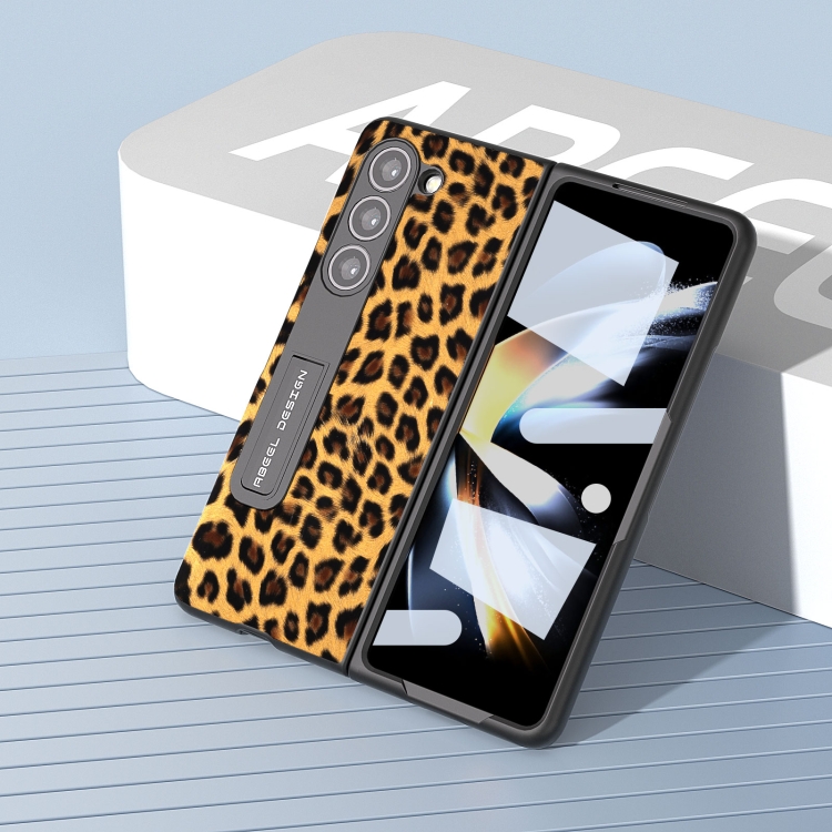 For Samsung Galaxy Z Fold5 ABEEL Integrated Black Edge Leopard Phone Case with Holder(Gold) For Samsung Galaxy Z Fold5 ABEEL Integrated Black Edge Leopard Phone Case with Holder(Gold)