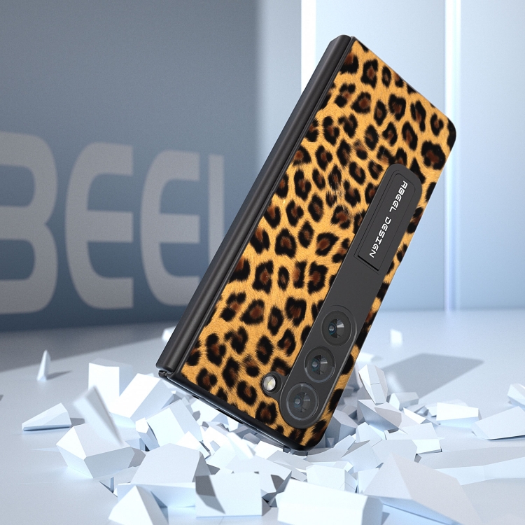 For Samsung Galaxy Z Fold5 ABEEL Integrated Black Edge Leopard Phone Case with Holder(Gold) For Samsung Galaxy Z Fold5 ABEEL Integrated Black Edge Leopard Phone Case with Holder(Gold)