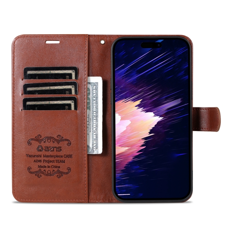 For iPhone 15 Plus AZNS Sheepskin Texture Flip Leather Phone Case(Brown) For iPhone 15 Plus AZNS Sheepskin Texture Flip Leather Phone Case(Brown)