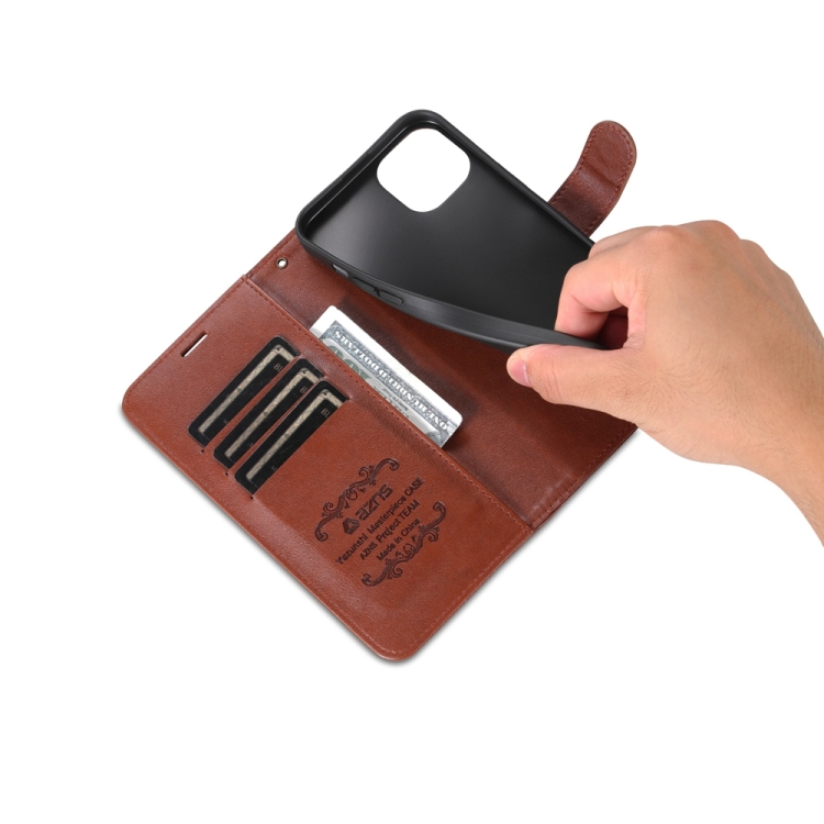 For iPhone 15 Plus AZNS Sheepskin Texture Flip Leather Phone Case(Brown) For iPhone 15 Plus AZNS Sheepskin Texture Flip Leather Phone Case(Brown)
