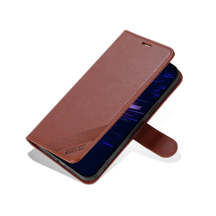 For iPhone 15 Plus AZNS Sheepskin Texture Flip Leather Phone Case(Brown) For iPhone 15 Plus AZNS Sheepskin Texture Flip Leather Phone Case(Brown)