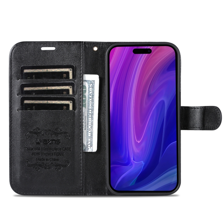 For iPhone 16 Pro Max AZNS Sheepskin Texture Flip Leather Phone Case(Black) For iPhone 16 Pro Max AZNS Sheepskin Texture Flip Leather Phone Case(Black)