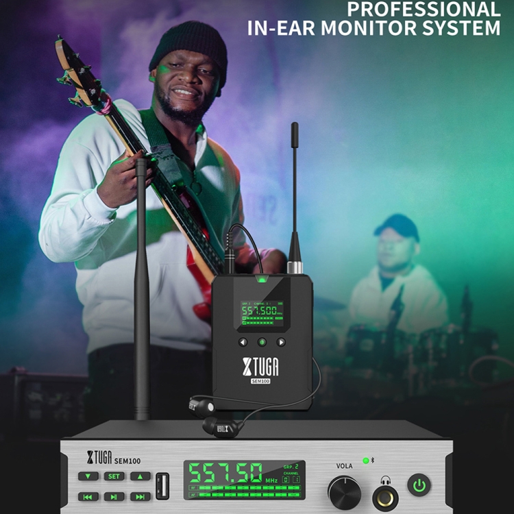 XTUGA SEM100 Professional Wireless In Ear Monitor System 2 BodyPacks (enchufe del Reino Unido) - B1