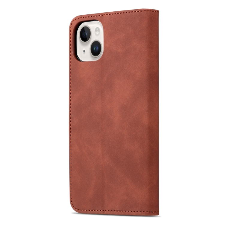 For iPhone 15 Plus AZNS Skin Feel Calf Texture Flip Leather Phone Case(Brown)