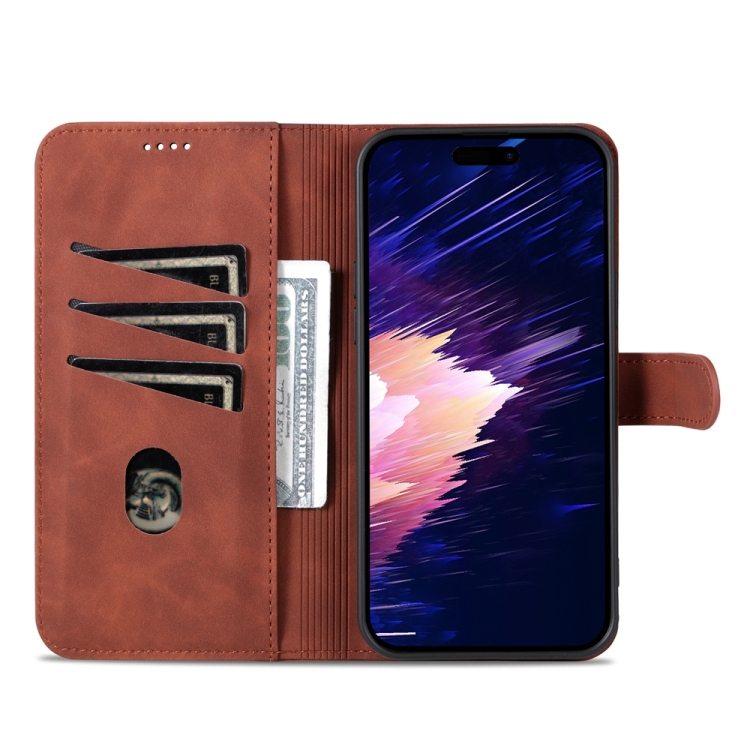For iPhone 15 Plus AZNS Skin Feel Calf Texture Flip Leather Phone Case(Brown)