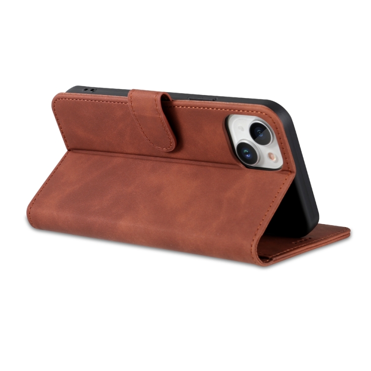 For iPhone 15 Plus AZNS Skin Feel Calf Texture Flip Leather Phone Case(Brown)