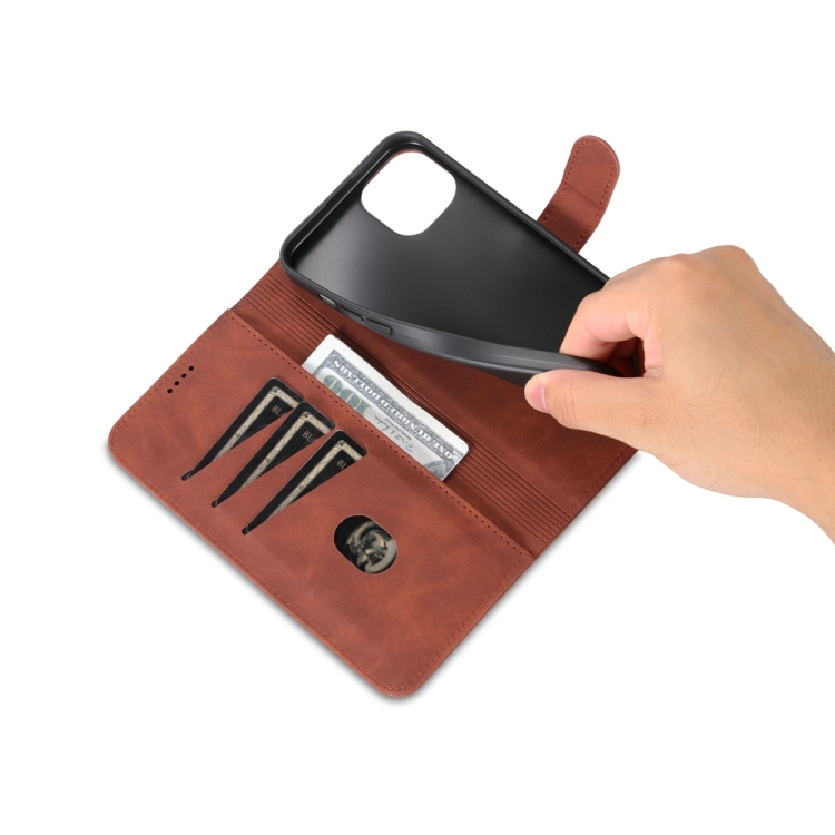 For iPhone 15 Plus AZNS Skin Feel Calf Texture Flip Leather Phone Case(Brown)