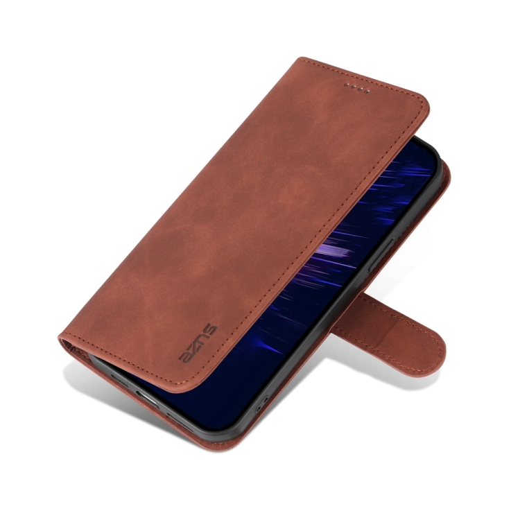 For iPhone 15 Plus AZNS Skin Feel Calf Texture Flip Leather Phone Case(Brown)