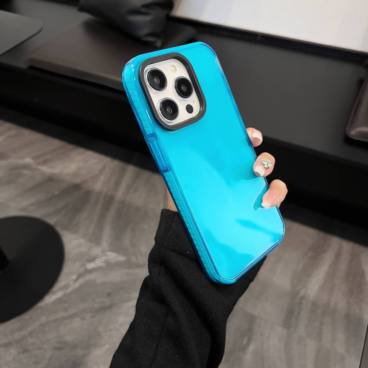 For iPhone 13 2 in 1 Fluorescent Transparent TPU Phone Case(Blue) For iPhone 13 2 in 1 Fluorescent Transparent TPU Phone Case(Blue)