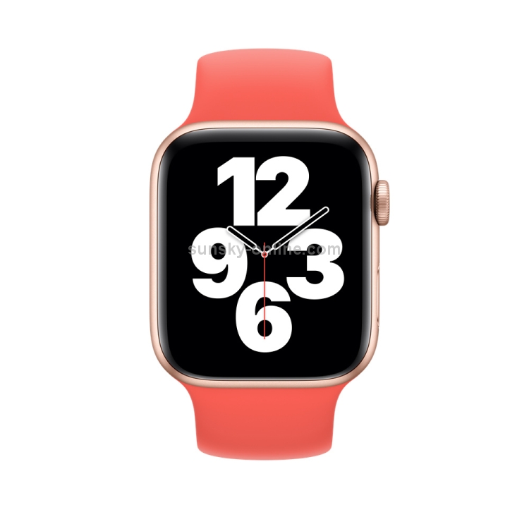 For Apple Watch Series 7 41mm / 6 \u0026 SE \u0026 5 \u0026 4 40mm / 3 \u0026 2 \u0026 1 38mm Solid  Color Elastic Silicone Watch Band, Size:S 130m (Pink Orange)