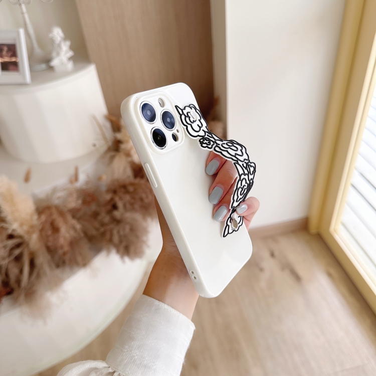 For iPhone 14 Pro Max Wristband Holder Phone Case(Flower) For iPhone 14 Pro Max Wristband Holder Phone Case(Flower)