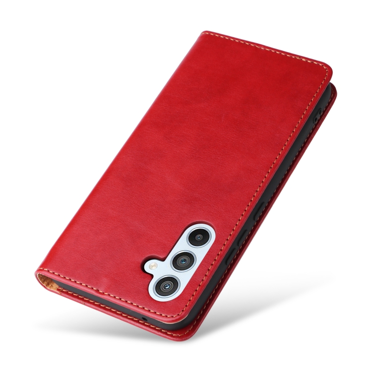 For Samsung Galaxy S23 FE 5G Fierre Shann PU Genuine Leather Texture Leather Phone Case(Red)
